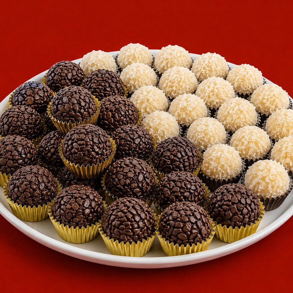 Chocolate Brigadeiros Com Beijinho de Coco / Chocolate Brigadeiros with Coconut Candy.